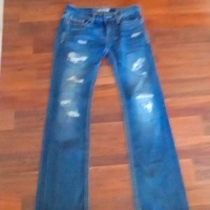 BKE Denim Aiden Distressed Boot Stretch Medium Wash Blue Jeans